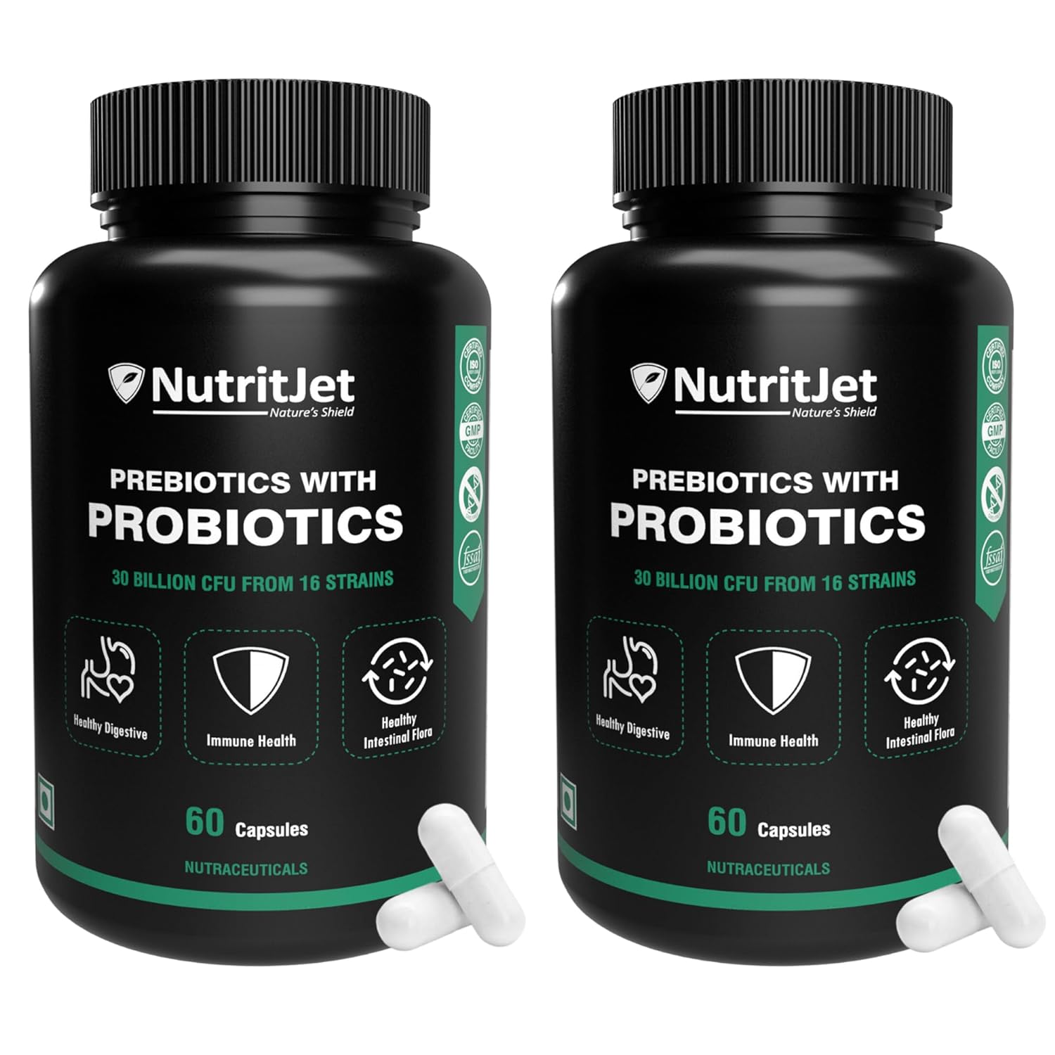 NutritJet Probiotics 30 Billion CFU Capsules Pack of 2 - 60 Capsules